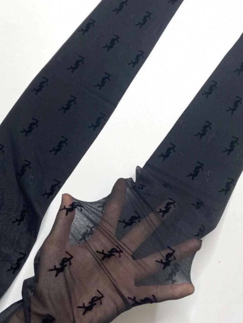 Sheer YSL Logo Pattern Tights